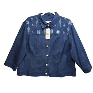 Allison Dailey Embroidered Denim Jacket Womens PXL Boho Western Cottagecore New